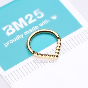 Implant Grade Titanium Golden Pyramid Studded Chevron Seamless Clicker Hoop Ring